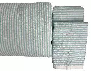 Cuddledown King Duvet Cover & 2 King Shams Seafoam Seersucker Made in Portugal - Picture 1 of 16
