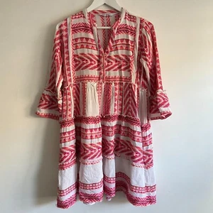 Joop & Gypsy Sz 10 Boho Pink Smock Dress A-line Embroidered Tiered 100% Cotton - Bild 1 von 13