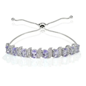 Sterling Silver Amethyst and Diamond Accent Oval & S Adjustable Tennis Bracelet - Picture 1 of 3