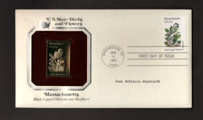 Postal Cover -U.S. - First Day - State Birds & Flowers - Gold Replica 1982 - Image 1 of 2
