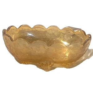 vintage amber colored oval footed tub dish bowl  - Picture 1 of 7