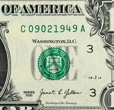 September 2nd 1949 or 9th February Uncirculated Birthday Dollar Fancy Serial - Image 1 of 3