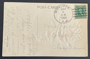 Tarjeta postal de Wickliffe (DPO), Indiana - enviada por correo el 9 de marzo de 1909 a Eckerty, IN - Imagen 1 de 2