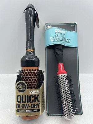 CONAIR (2-Pack) Quick Blow-Dry Brush Copper And Style & Volumize Hairbrushes NEW - Image 1 of 3