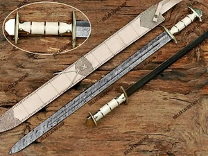 Beautiful Handmade Damascus Steel Medieval / Viking Sword With Leather Sheath. - Picture 1 of 9