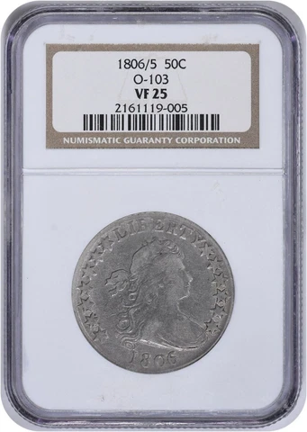 1806/5 Bust Silver Half Dollar O-103 VF25 NGC Cover