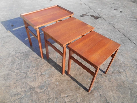 Vintage 1960s Danish Modern Solid Teak Nesting Tables Hvidt & Orla Molgaard Era Cover