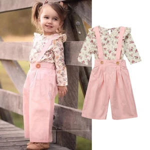 Toddler Kids Baby Girls Clothes Floral Ruffle Top Strappy Trousers Outfits - Picture 1 of 9