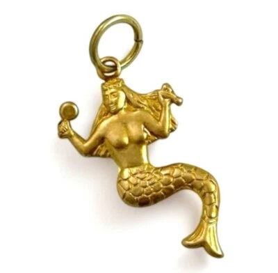 Mermaid Charm Dainty Necklace Pendant For Women Brass Stamping Charm Jewelry - Image 1 of 4