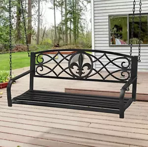 2 Person Swing Porch Outdoor Patio Metal Black Bench Hanging Chair Garden Yard - Picture 1 of 11