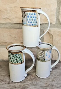 3 Huton Pottery Mug Mugs Narrow Artisan Crafted 5 1/2" Tall Vintage Signed - Picture 1 of 5