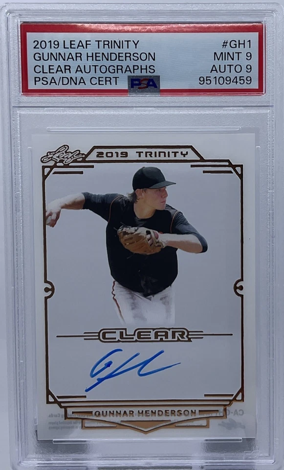 Gunnar Henderson Rookie Auto PSA 9/9 - 2019 Leaf Trinity Clear -Orioles - Image 1 of 4