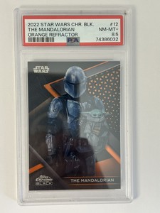 2022 Topps Star Wars Chrome Black THE MANDALORIAN #12 ORANGE Refractor PSA 8.5
