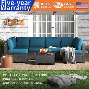 7-Piece Outdoor Wicker Patio Furniture Set PE Rattan Sectional Sofa Set Table - Picture 1 of 10
