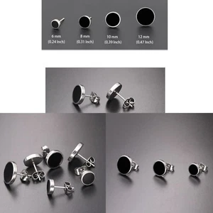 Unisex Round Circle Single And Pair Of Black & Silver Stainless Steel Earrings - Picture 1 of 17