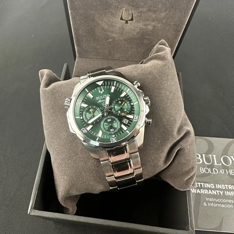 Bulova Marine Star 96B396 Green Dial Chronograph Men's Classic Quartz Watch 43MM