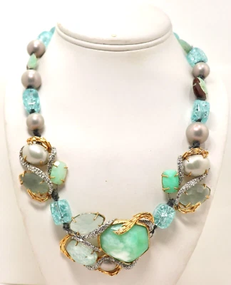 COLAR DECLARAÇÃO VIDEIRA ROBUSTO CRISTAL PÉROLAS TURQUESA ALEXIS BITTAR - Imagem 1 de 4