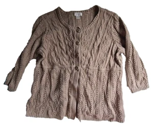 Christopher Banks Pullover XL taupe hellbraun Zopfmuster Knöpfe Cardigan 3/4 Arm - Bild 1 von 12