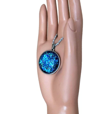 Colgante de ópalo 30 mm colgante de ópalo de resina de fuego azul real en acero inoxidable Foto 1 de 4