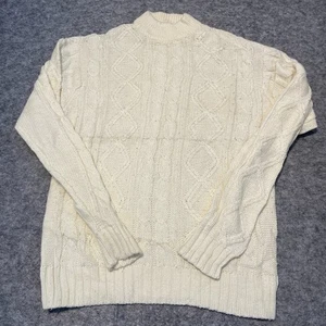 Vintage Jumper Mens Medium White Cream Cable Knit Pullover Fisherman Aran - Picture 1 of 7