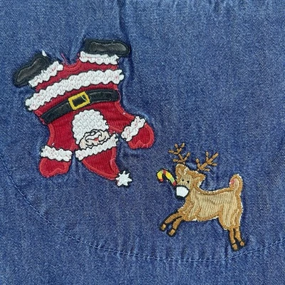 VTG Christmas Denim Jumper Dress L Maxi Button Up Cottage Core 90's Bobbie Brook - Image 1 of 4