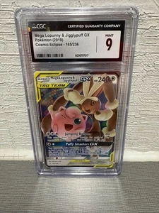Pokemon S&M Cosmic Eclipse Mega Lopunny & Jigglypuff GX 165/236 CGC 9 - Picture 1 of 2