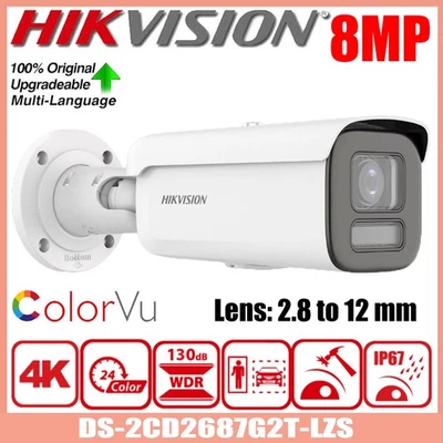 Hikvision 8MP DS-2CD2687G2T-LZS 4K ColorVu Motorized Zoom Lens PoE Bullet Camera - Image 1 of 4