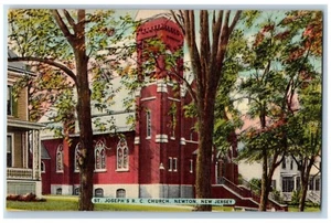 Newton New Jersey NJ Postcard St Joseph R C Church Exterior Building Tree c1940 - Picture 1 of 2