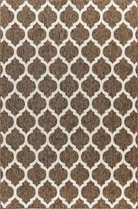 Anne High Quality Indoor Outdoor Area Rug Trellis Pattern Brown - Picture 1 of 13