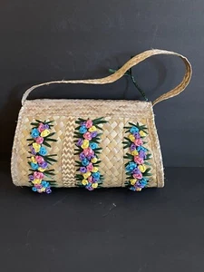 Vintage Straw Purse Handbag Women’s Ladies Flower Raffia - Picture 1 of 8