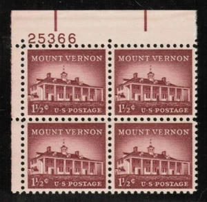 US USA Sc# 1032 MNH FVF PL# BLOCK Mount Vernon Fairfax County Virginia Potomac - Picture 1 of 1