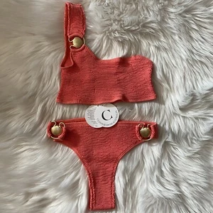 Cleonie Swimwear Bikini Shelly High Cut Bottom Beach Kini Shell Top Coral BxH - Picture 1 of 13