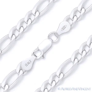 Brazalete de cadena italiana eslabón Figaroa de 5,5 mm plata esterlina 925 liso - Imagen 1 de 2