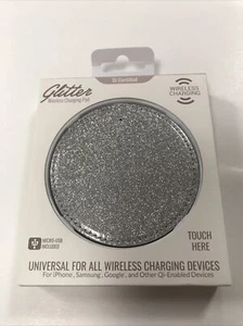 Silver Glitter Wireless Charging Pad QI Cert. Universal iPhone Samsung Google - Picture 1 of 6