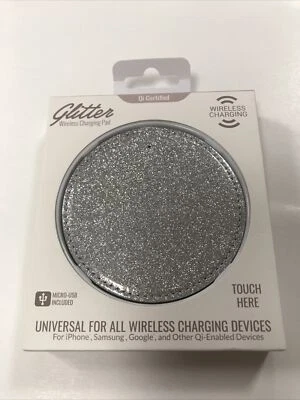 Silver Glitter Wireless Charging Pad QI Cert. Universal iPhone Samsung Google - Image 1 of 4