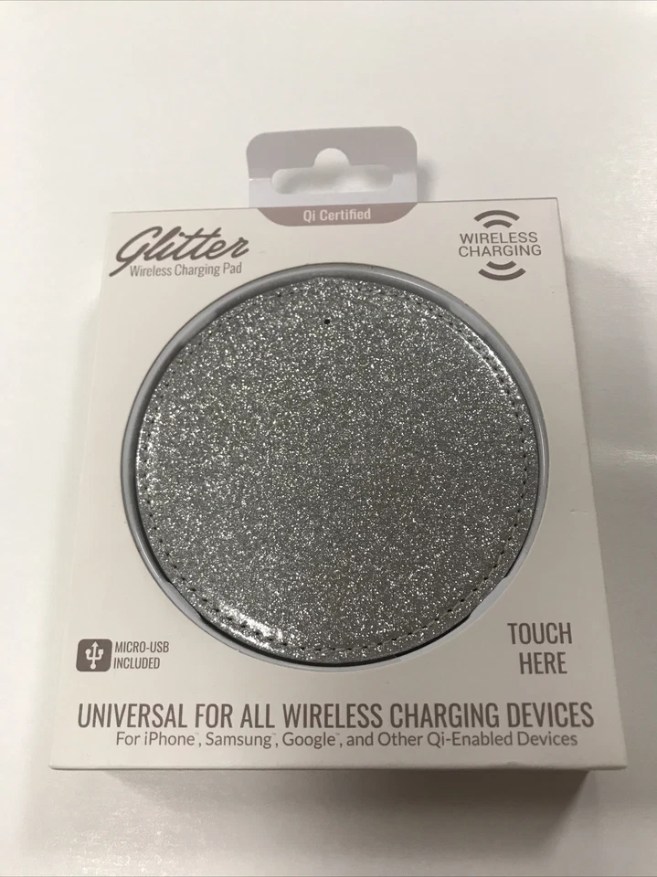 Silver Glitter Wireless Charging Pad QI Cert. Universal iPhone Samsung Google - Image 1 of 4