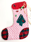 Vtg Quilted Hand Made Country Stocking Wall Hanging~16 in~Raffia, Wood & Button