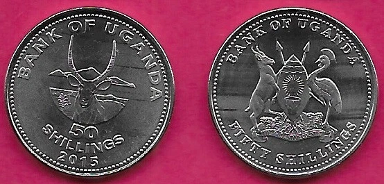 UGANDA 50 SHILLINGS 2015 UNC FRONT FACING WATER BUCK (KOBUS ELLIPSIPRYMNUS),MOUN - Image 1 of 1