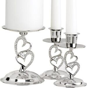  Hortense B. Hewitt Sparkling Love Set Candle Stands, 4-Inch, Nickel-Plated, 3 C