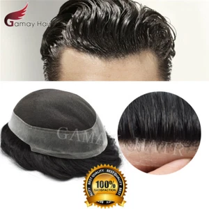Mens Toupee French Lace Natural Human Hair piece Invisible PU Wigs Australia - Picture 1 of 54