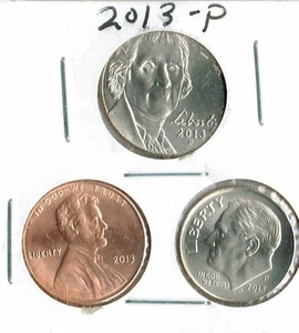 2013 Three Philadelphia Brilliant Uncirculated Business Strike 1C, 5C, 10C Coins - Picture 1 of 2