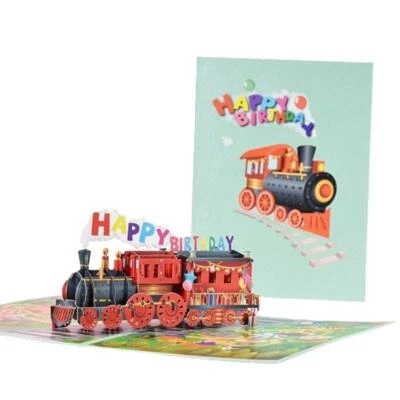 3D Pop Up Card Birthday Train Greeting Card with Envelope Handmade Birthday Card - Image 1 of 4