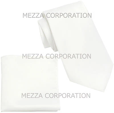 Nuevo conjunto formal de corbata y pañuelo para hombre color sólido poliéster fiesta graduación blanco Foto 1 de 3