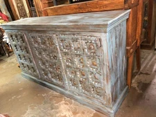 Rustic Credenza Blue Primitive Door Natural Wood Sideboard Buffet Console Chest