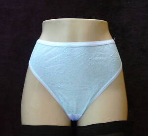 Nancy King 100% Nylon Blue Lace Overlay Hi-Cut White Brief Size 6/Medium