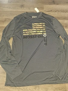 Men’s Lrg Mossy Oak Grey Polyester American Flag & Camo Long Sleeve Tee (B30) - Picture 1 of 2