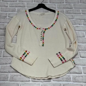 We The Free Rainbow Thermal Henley Shirt in Ivory Women's Size XS Free People - Bild 1 von 8