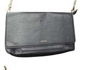 Benetton Black Bag Clutch With Detachable Gold Chain Fold Over Style Occasion - Picture 1 of 12