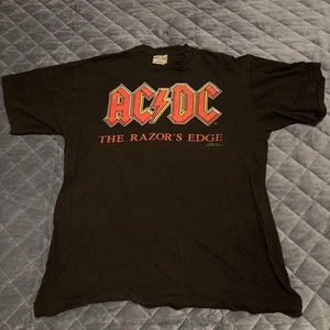 Vintage AC/DC Shirt Men's L 90S The Razors Edge Back In Black World Tour Tee USA - Picture 1 of 13