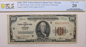 1929 $100, Federal Reserve Bank Note, 'Chicago', PCGS VF-20, Store #GFRB099. - Picture 1 of 2